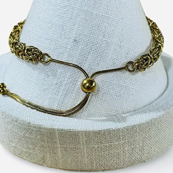Gold Vermeil 925 Itaor Made in Italy Byzantine Link Adjustable Bolo Bracelet - Picture 2 of 3